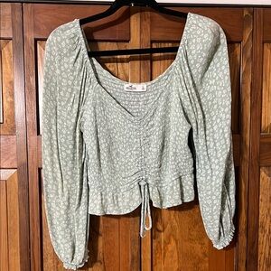 Floral Green Top with Ruched Front